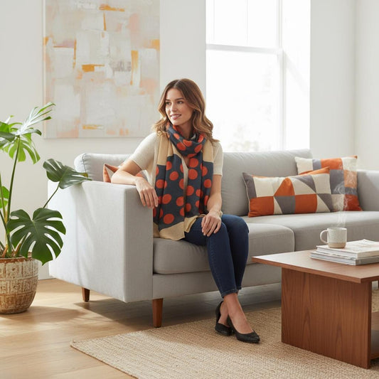 Bold Polka Dot Scarf | Navy Pink or Rust Grey Wrap | Women's Scarf Comes with a gift bag