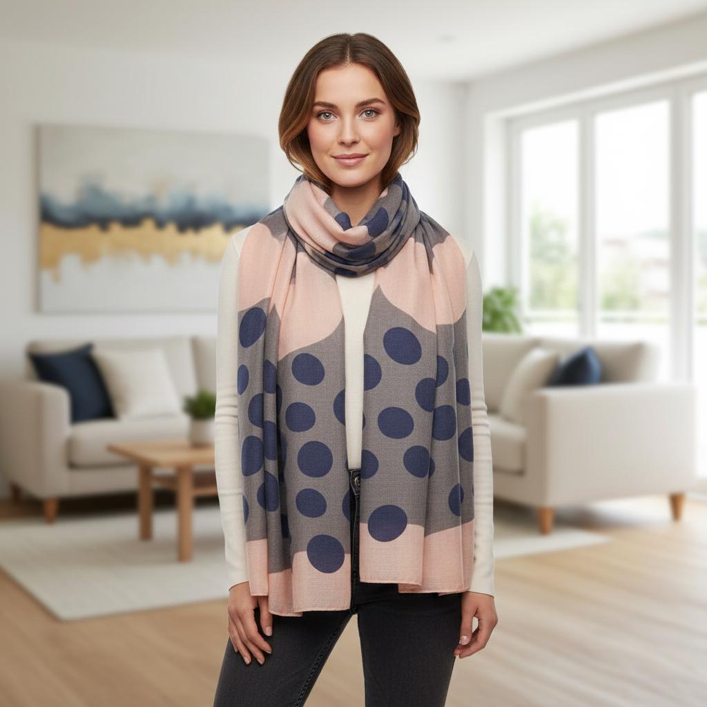 Bold Polka Dot Scarf | Navy Pink or Rust Grey Wrap | Women's Scarf Comes with a gift bag