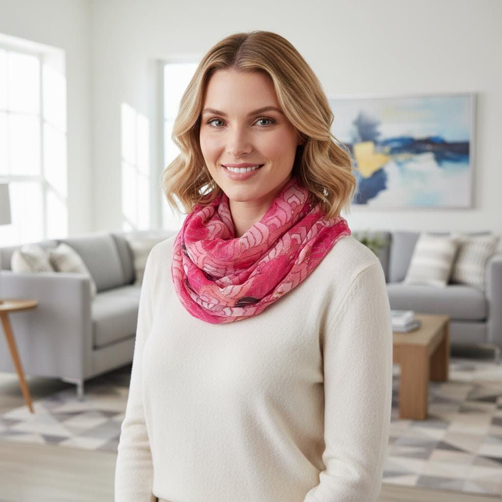 Lightweight Glitter Metallic Geo Print Infinity Scarf | Beige Teal or Pink Loop Wrap Comes with a gift bag
