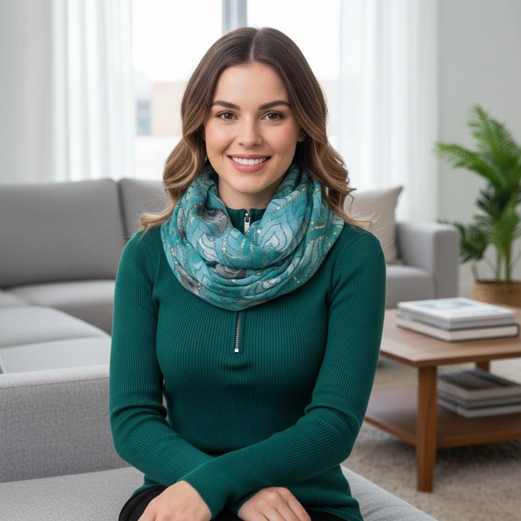 Lightweight Glitter Metallic Geo Print Infinity Scarf | Beige Teal or Pink Loop Wrap Comes with a gift bag