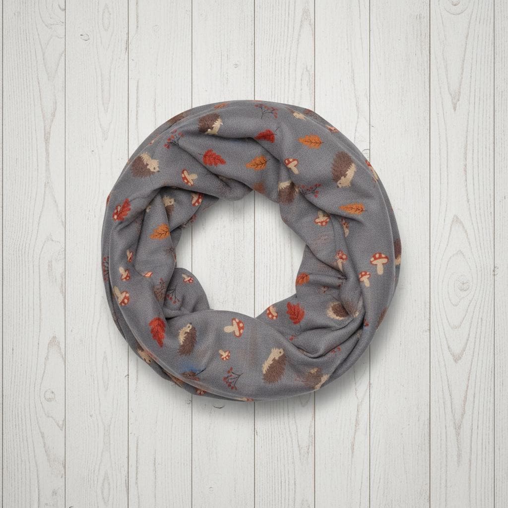 Hedgehog Infinity Scarf | Navy Teal or Grey Loop Wrap | Women's Scarf Comes with a gift bag