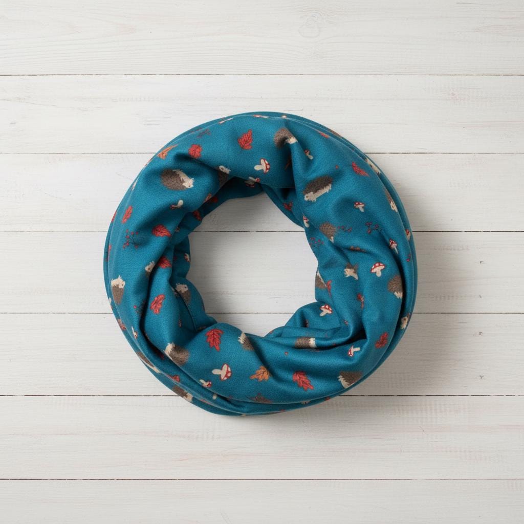 Hedgehog Infinity Scarf | Navy Teal or Grey Loop Wrap | Women's Scarf Comes with a gift bag