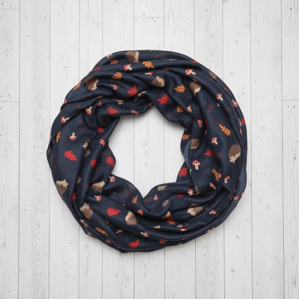 Hedgehog Infinity Scarf | Navy Teal or Grey Loop Wrap | Women's Scarf Comes with a gift bag