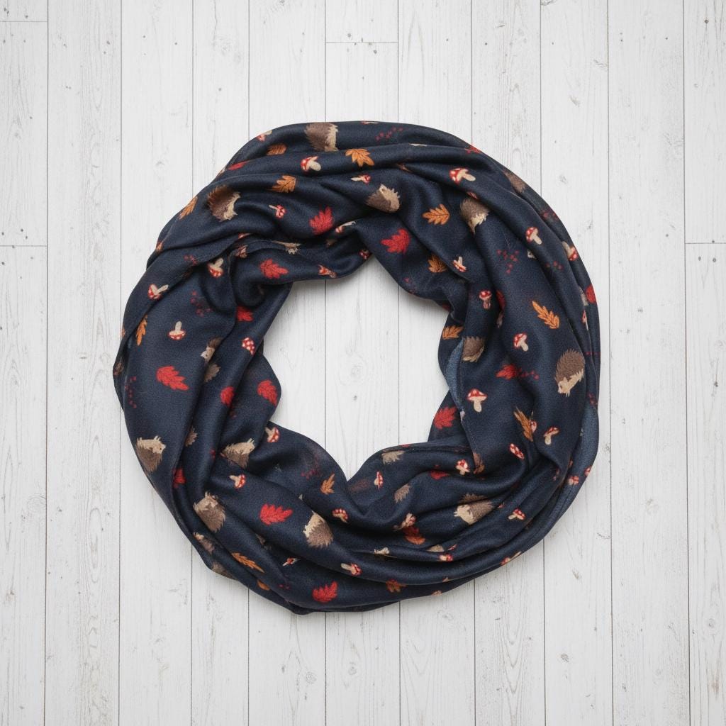 Hedgehog Infinity Scarf | Navy Teal or Grey Loop Wrap | Women's Scarf Comes with a gift bag