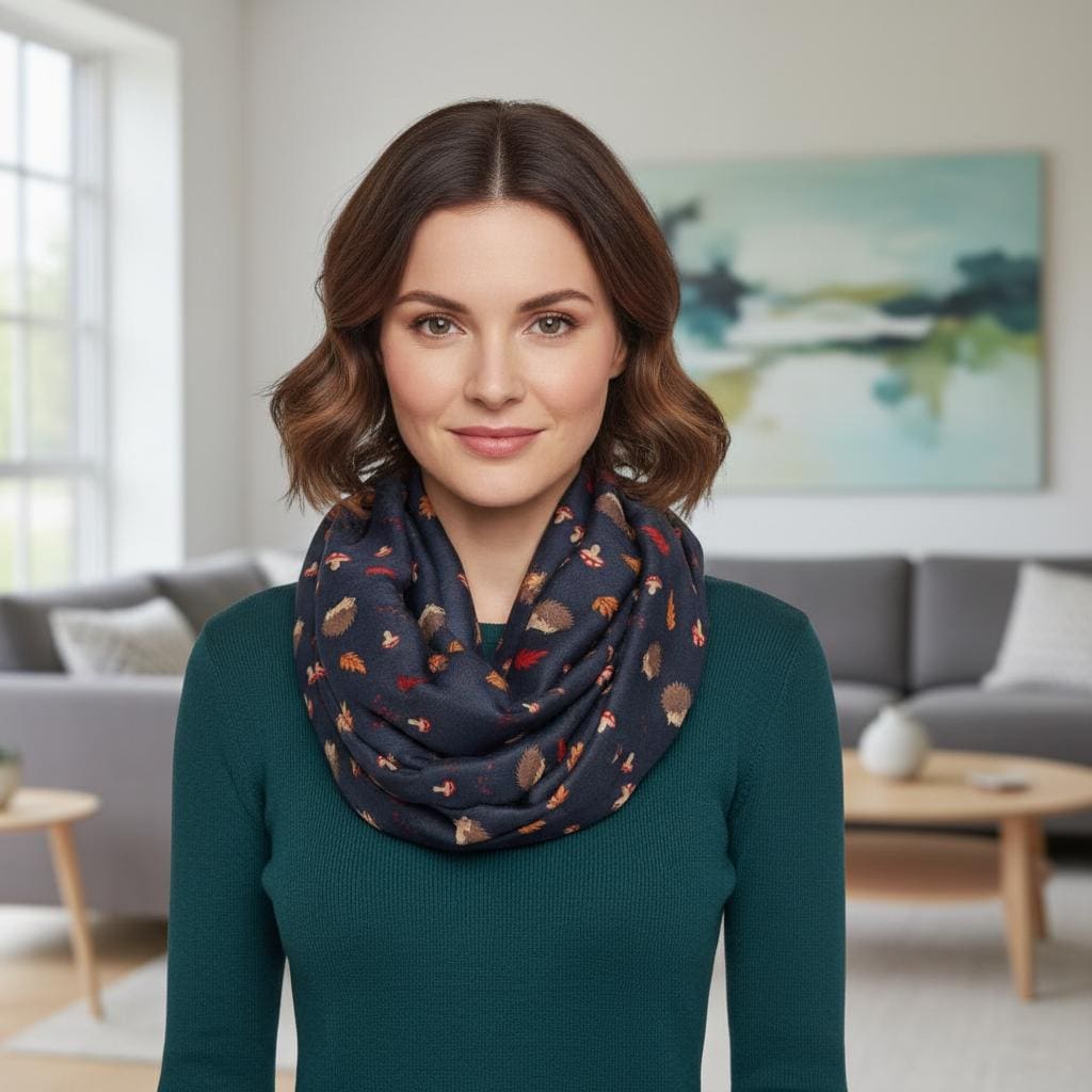 Hedgehog Infinity Scarf | Navy Teal or Grey Loop Wrap | Women's Scarf Comes with a gift bag