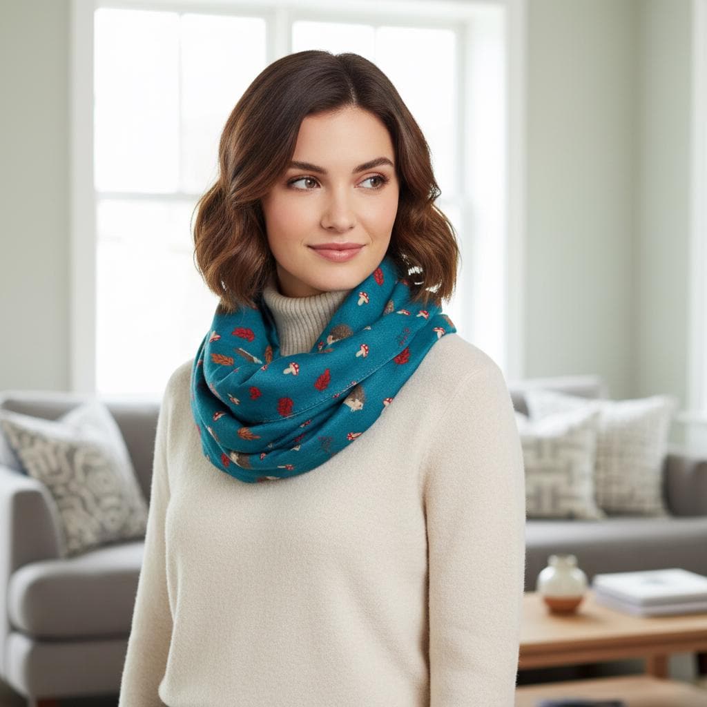Hedgehog Infinity Scarf | Navy Teal or Grey Loop Wrap | Women's Scarf Comes with a gift bag
