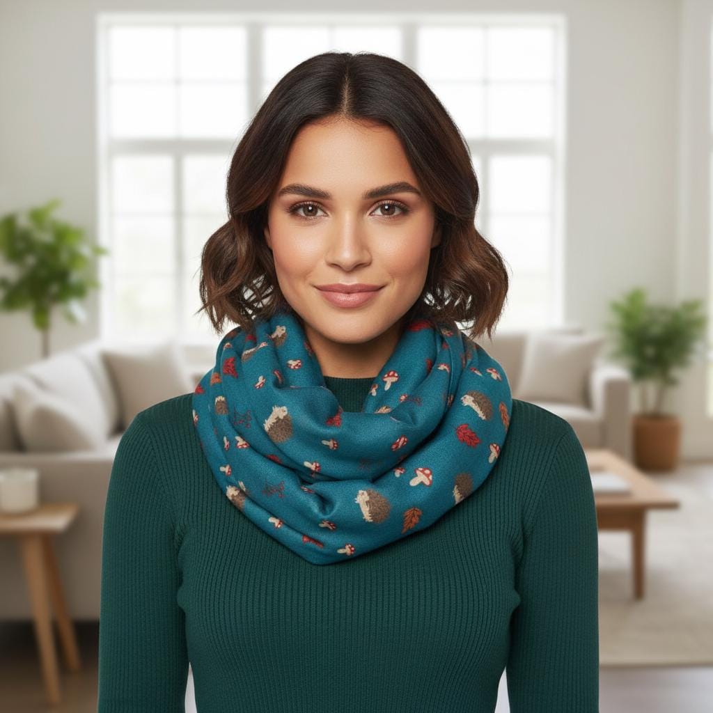Hedgehog Infinity Scarf | Navy Teal or Grey Loop Wrap | Women's Scarf Comes with a gift bag