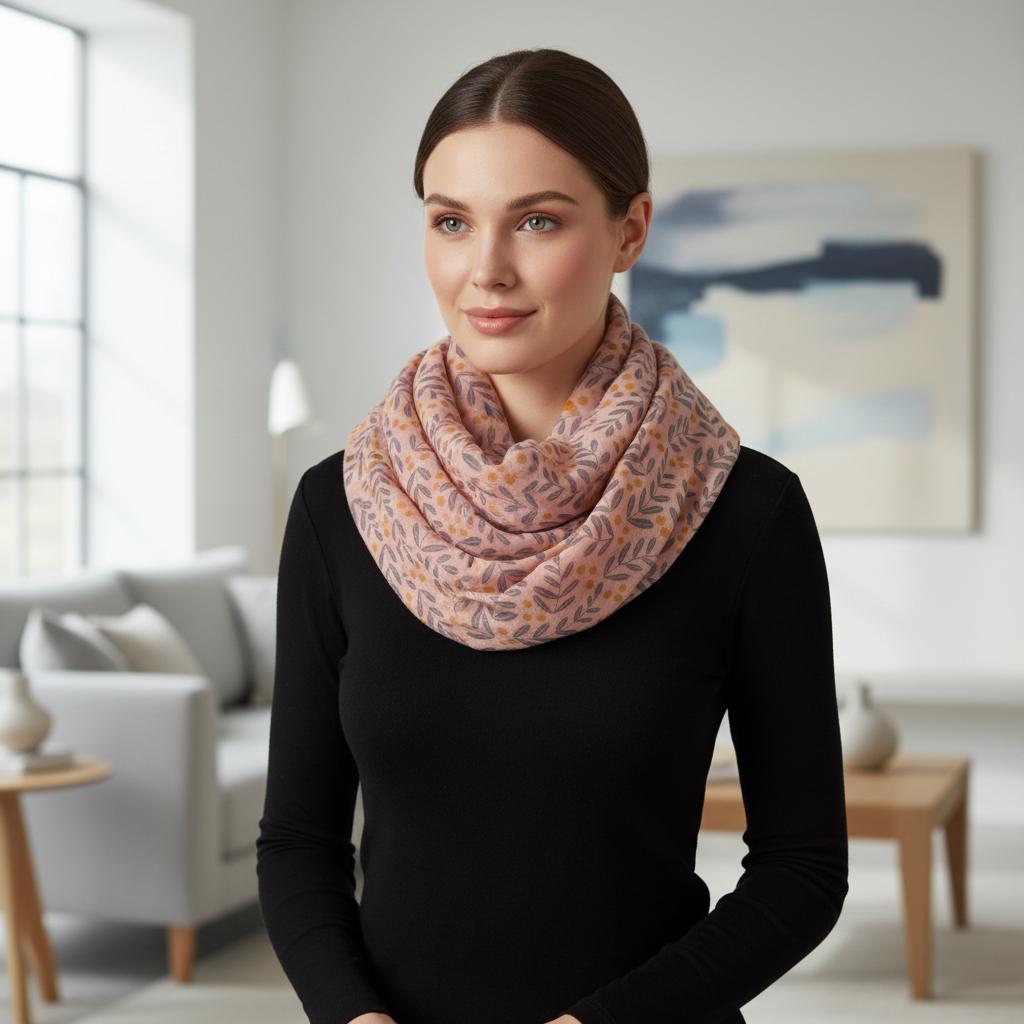 Sprig Berry Print Infinity Scarf | Pink or Grey Loop Wrap | Scarf Comes with a gift bag