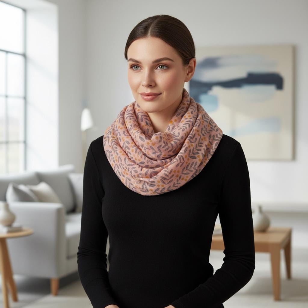 Sprig Berry Print Infinity Scarf | Pink or Grey Loop Wrap | Scarf Comes with a gift bag