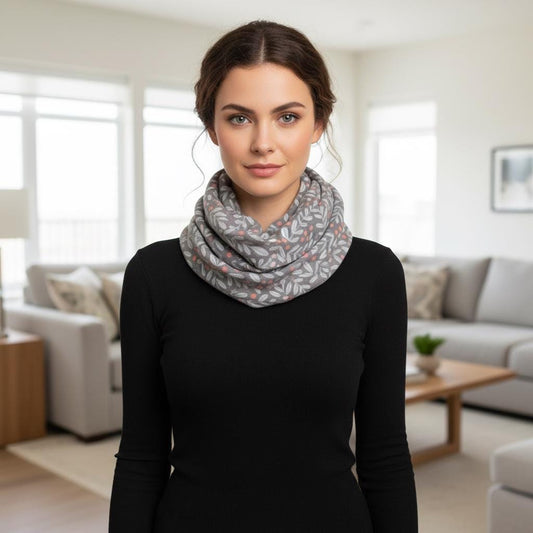Sprig Berry Print Infinity Scarf | Pink or Grey Loop Wrap | Scarf Comes with a gift bag