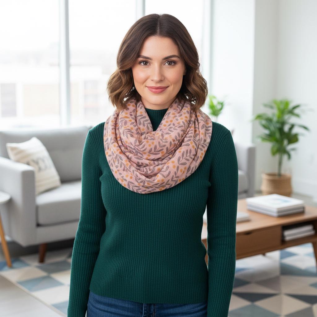 Sprig Berry Print Infinity Scarf | Pink or Grey Loop Wrap | Scarf Comes with a gift bag
