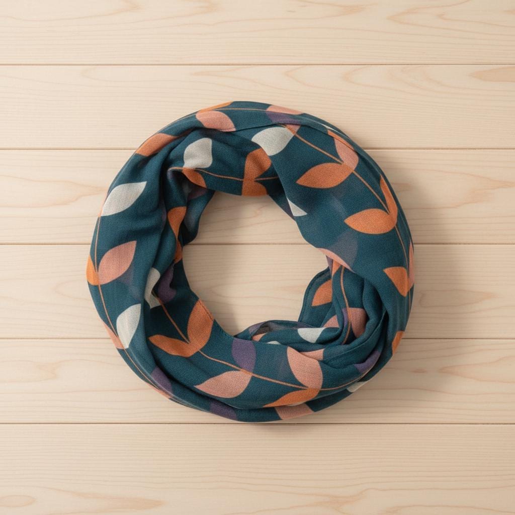 Teal Vine Print Infinity Scarf | Orange Rust Leaf Loop | Women's ScarfComes with a gift bag