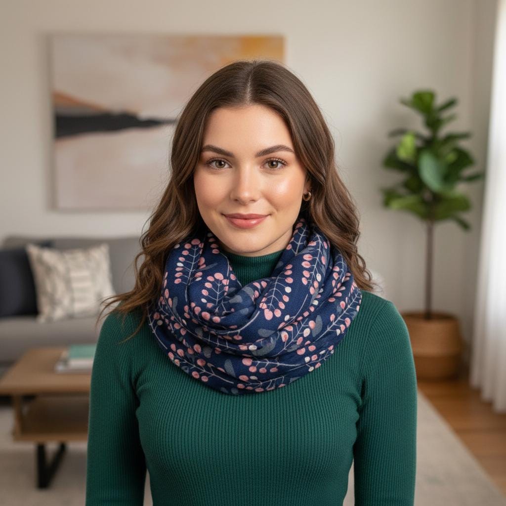 Berry Sprig Print Infinity Scarf | Teal or Navy Loop Wrap | Scarf Comes with a gift bag