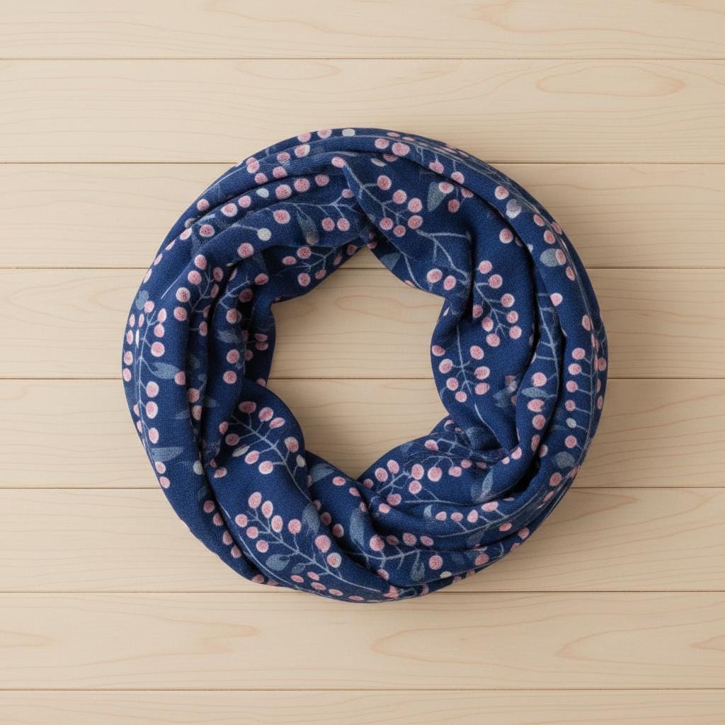 Berry Sprig Print Infinity Scarf | Teal or Navy Loop Wrap | Scarf Comes with a gift bag
