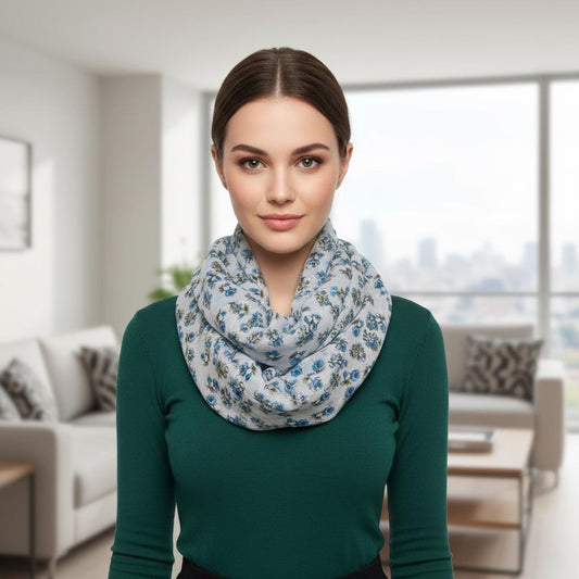 Ditsy Floral Print Infinity Scarf | Blue Off white Vintage Loop | Scarf Comes with a gift bag
