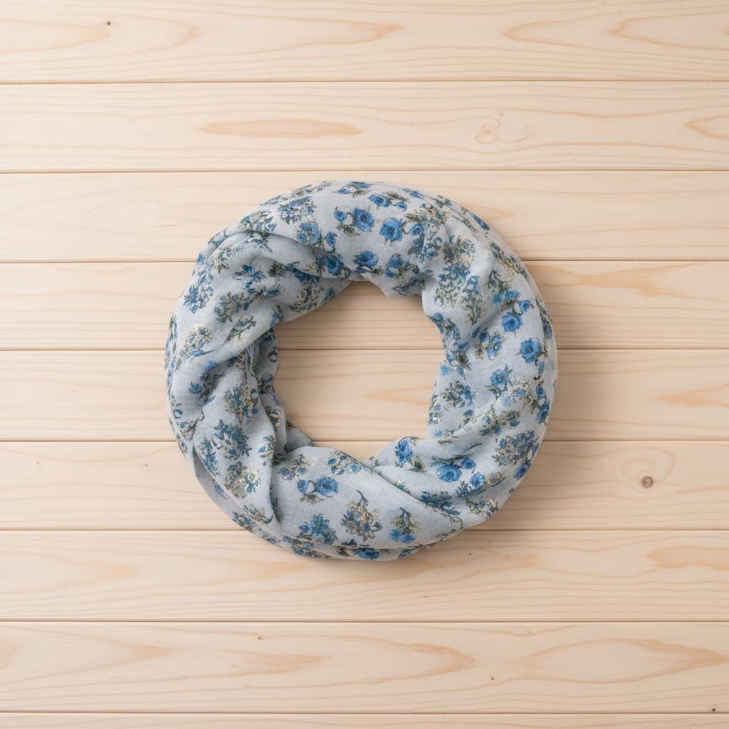 Ditsy Floral Print Infinity Scarf | Blue Off white Vintage Loop | Scarf Comes with a gift bag