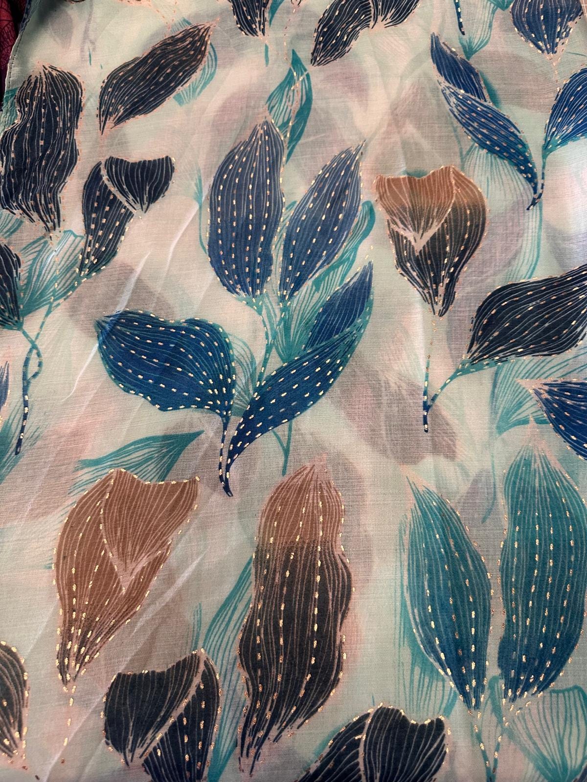 Mint Leaf Print Infinity Scarf | Blue Teal Gold Loop | Scarf Comes with a gift bag