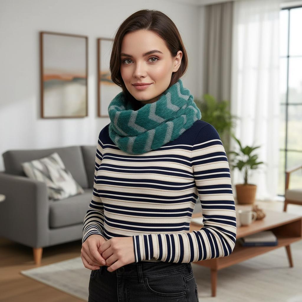 Fuzzy Zigzag Knitted Snood | Silver Metallic Winter Loop Scarf For Winter Comes with a gift bag