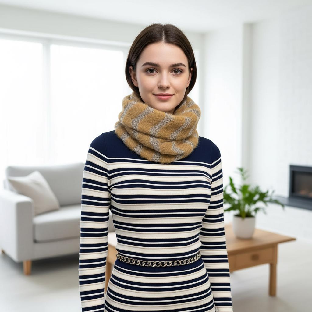 Fuzzy Zigzag Knitted Snood | Silver Metallic Winter Loop Scarf For Winter Comes with a gift bag