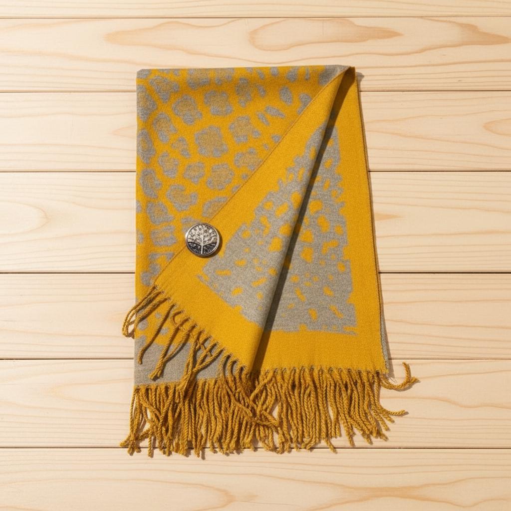 Leopard Cashmere Blend High Quality Soft Large Reversible With Fringes Winter Scarf Shawl With A Free Magnetic Brooch Comes with a gift bag