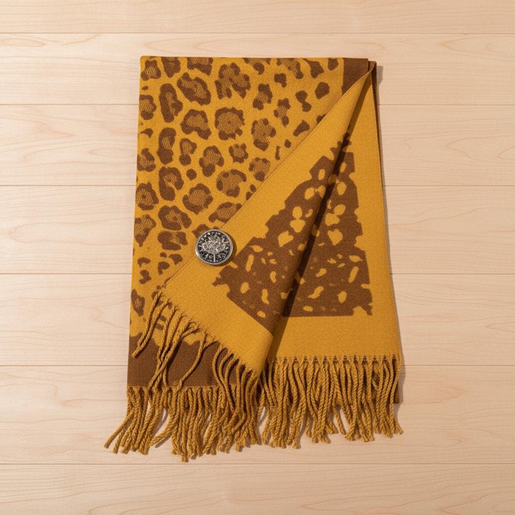 Leopard Cashmere Blend High Quality Soft Large Reversible With Fringes Winter Scarf Shawl With A Free Magnetic Brooch Comes with a gift bag
