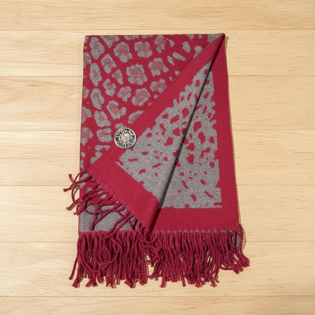Leopard Cashmere Blend High Quality Soft Large Reversible With Fringes Winter Scarf Shawl With A Free Magnetic Brooch Comes with a gift bag