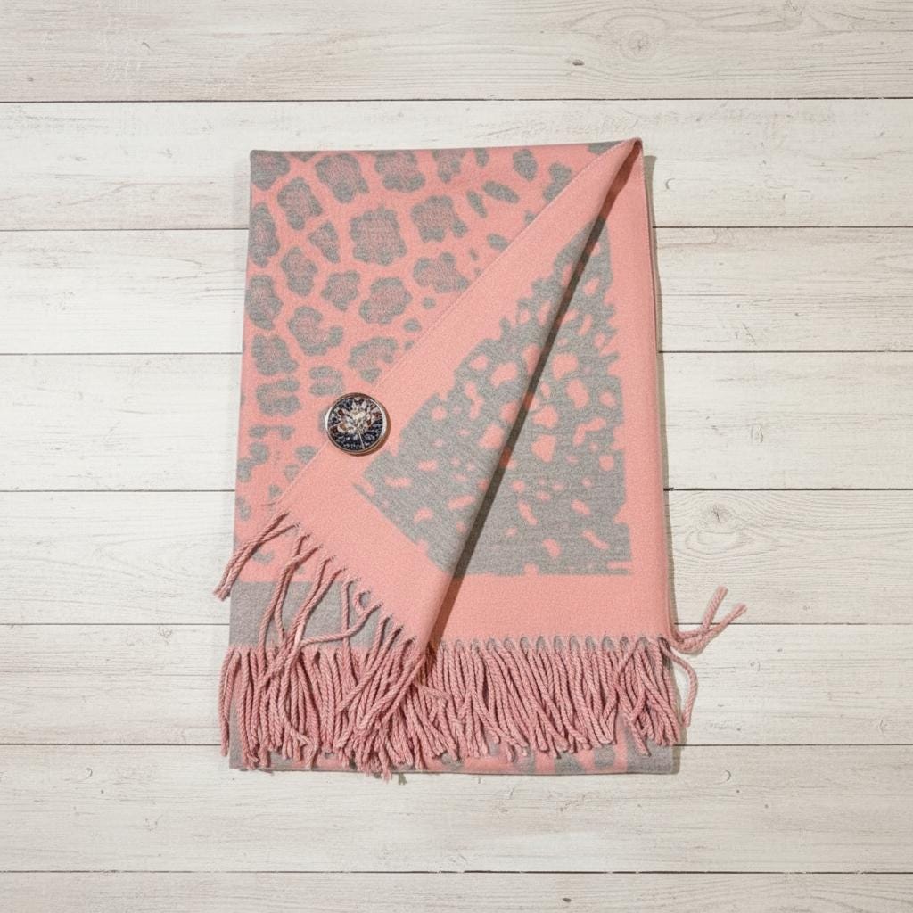 Leopard Cashmere Blend High Quality Soft Large Reversible With Fringes Winter Scarf Shawl With A Free Magnetic Brooch Comes with a gift bag