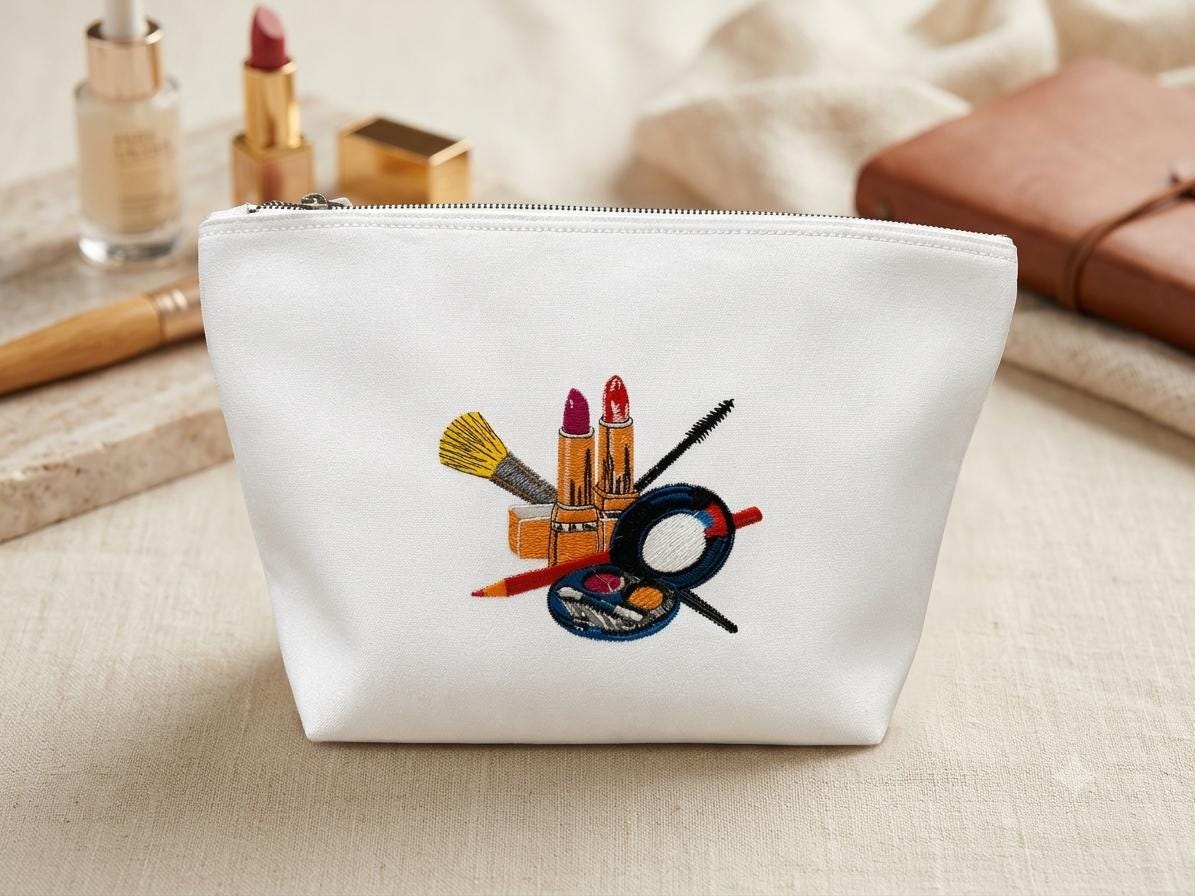 Embroidered Makeup Bag | Personalised Cosmetics Pouch | Custom Zip Bag Gift | Makeup Artist Gift | Bridesmaid Gift | Canvas Toiletry Bag