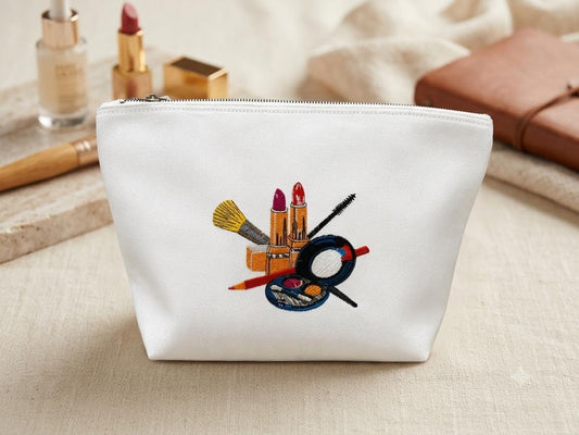 Embroidered Makeup Bag | Personalised Cosmetics Pouch | Custom Zip Bag Gift | Makeup Artist Gift | Bridesmaid Gift | Canvas Toiletry Bag