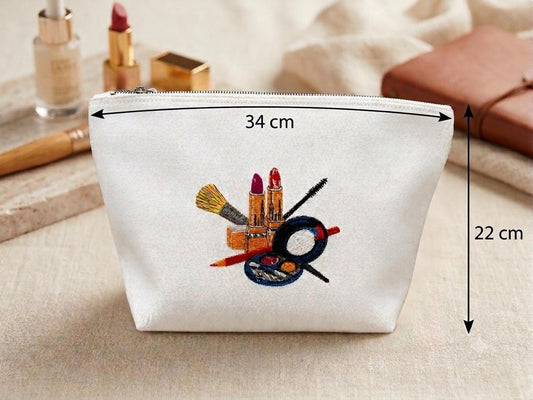 Embroidered Makeup Bag | Personalised Cosmetics Pouch | Custom Zip Bag Gift | Makeup Artist Gift | Bridesmaid Gift | Canvas Toiletry Bag