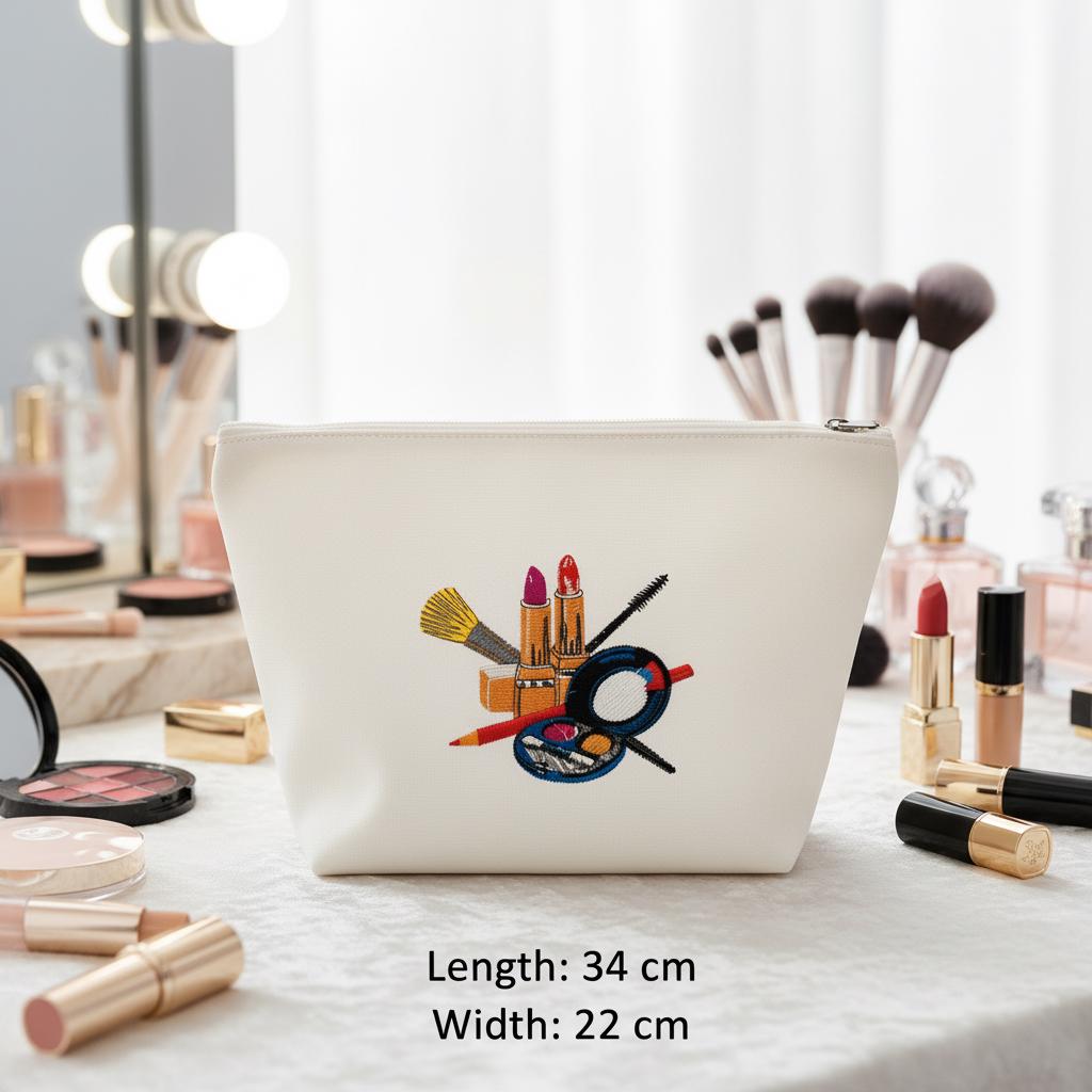 Embroidered Makeup Bag | Personalised Cosmetics Pouch | Custom Zip Bag Gift | Makeup Artist Gift | Bridesmaid Gift | Canvas Toiletry Bag