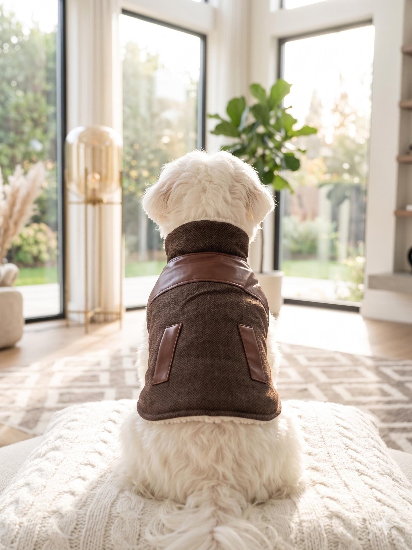 Tweed & Faux Leather Dog Coat | Sherpa Lined Winter Jacket | Cozy Warm Pet Coat | Small Medium Dog Clothes | Handmade