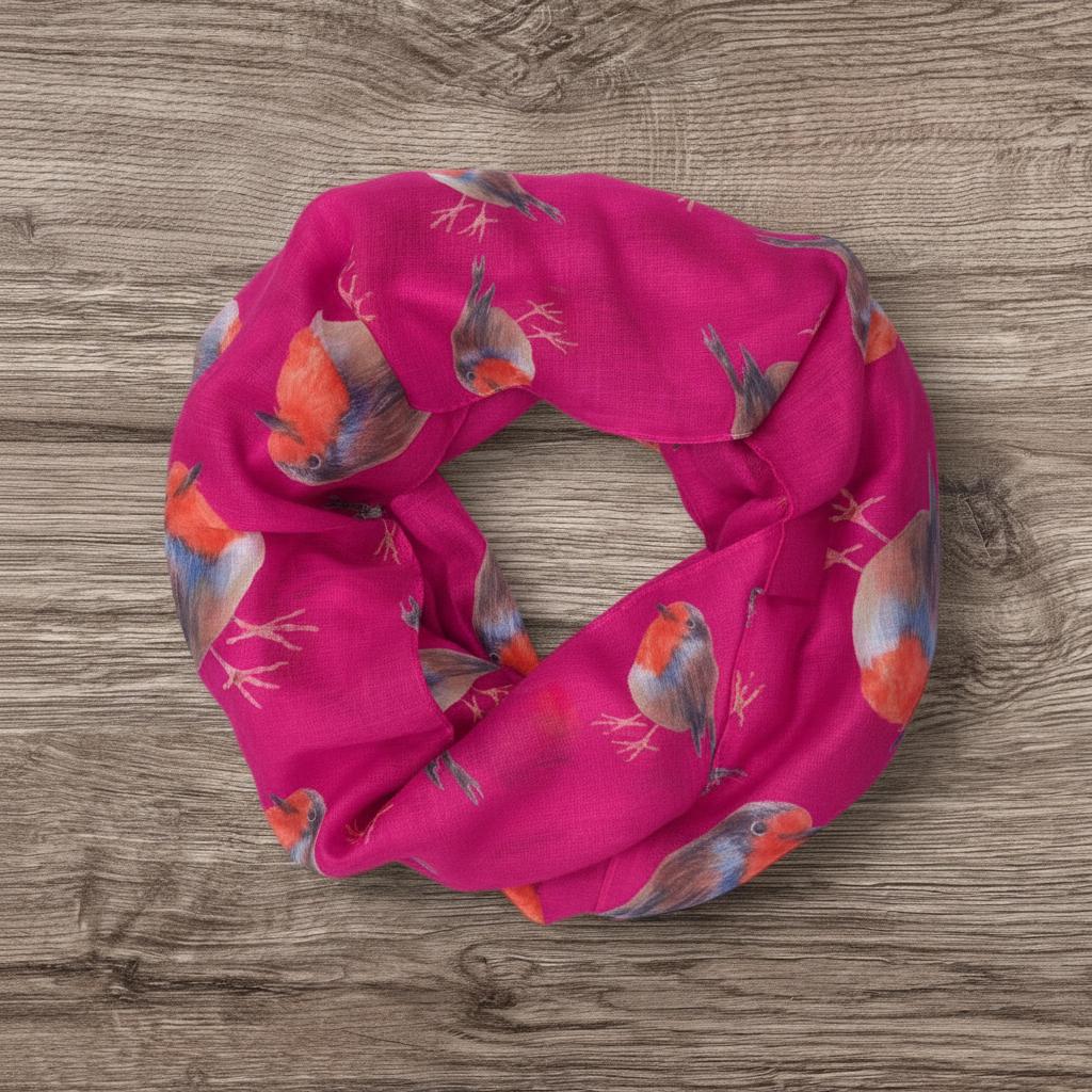 Watercolour Robin Bird Print Snood Infinity Scarf Come With a Gift bag