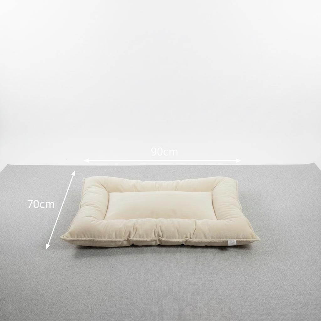Handmade Reversible Double-Sided Dog Bed Cushion | Ivory Velvet & Ribbed Plush Pet Mat | 100% Virgin Hollow Fibre Filled Cosy Dog Bed