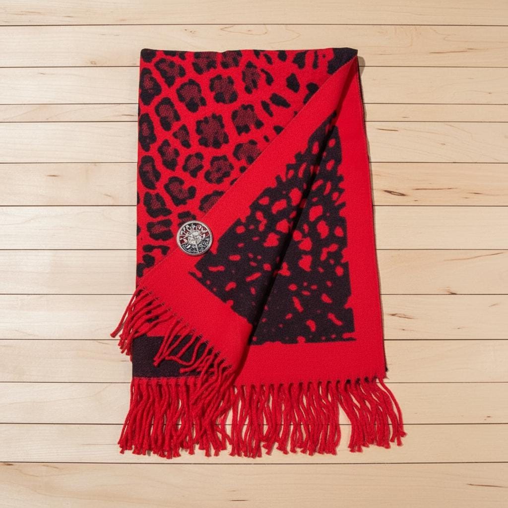 Leopard Cashmere Blend High Quality Soft Large Reversible With Fringes Winter Scarf Shawl With A Free Magnetic Brooch Comes with a gift bag