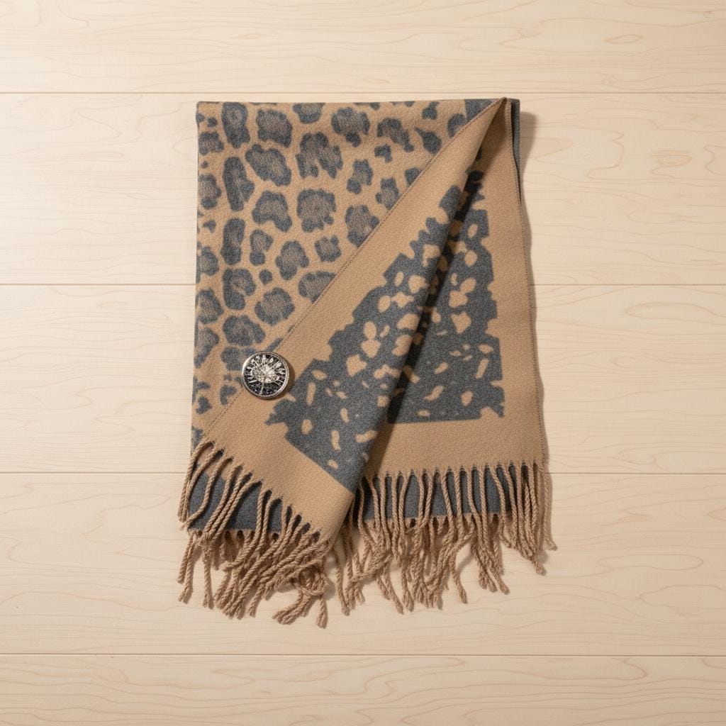 Leopard Cashmere Blend High Quality Soft Large Reversible With Fringes Winter Scarf Shawl With A Free Magnetic Brooch Comes with a gift bag