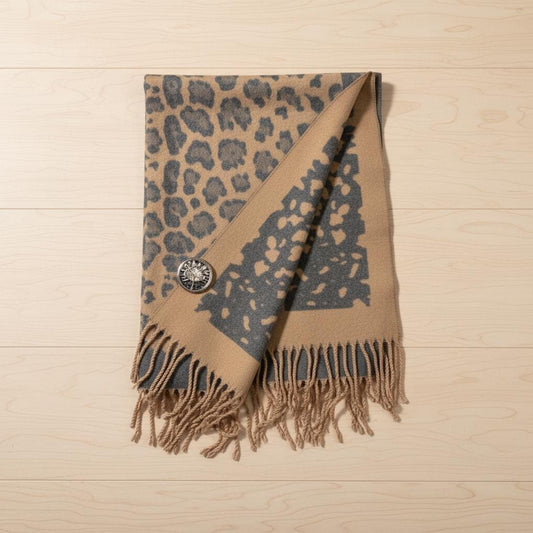 Leopard Cashmere Blend High Quality Soft Large Reversible With Fringes Winter Scarf Shawl With A Free Magnetic Brooch Comes with a gift bag