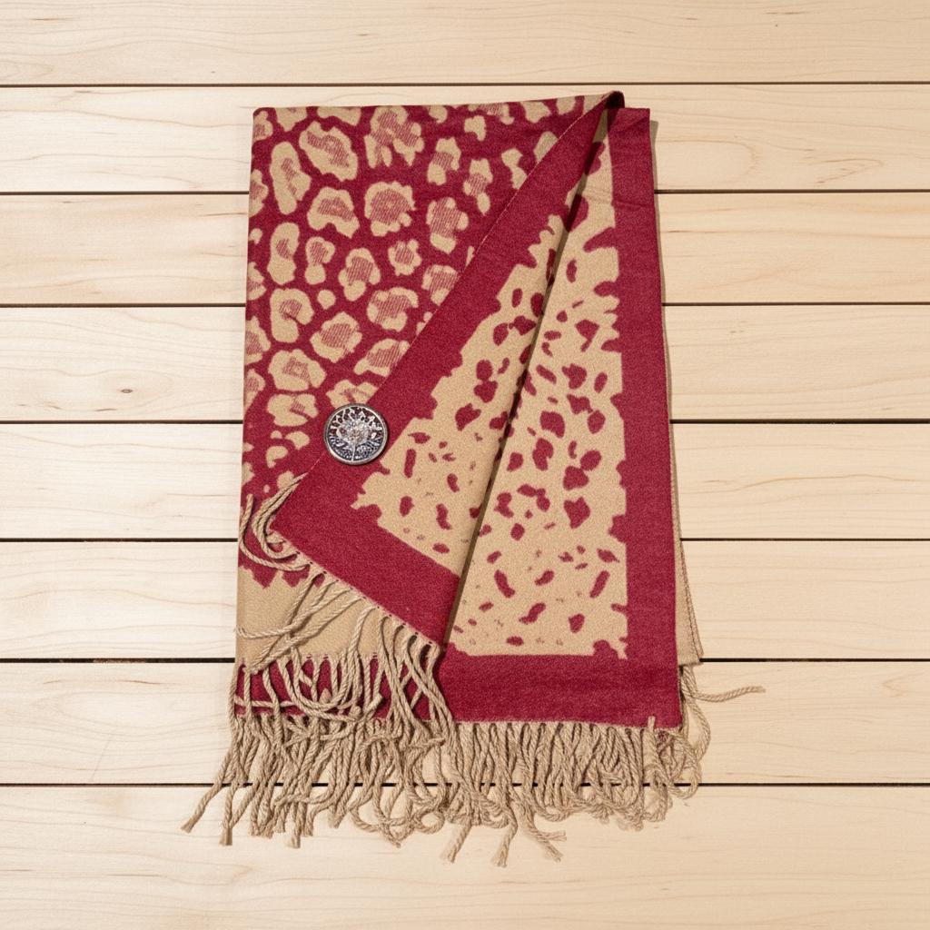 Leopard Cashmere Blend High Quality Soft Large Reversible With Fringes Winter Scarf Shawl With A Free Magnetic Brooch Comes with a gift bag