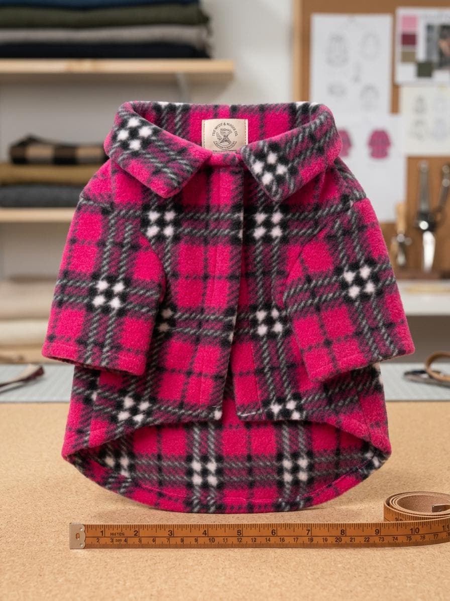 Pink Plaid Dog Coat | Fleece Flannel Shirt Jacket for Small Dogs | Frenchie Pug Chihuahua Winter Coat | Cozy Pet Outerwear