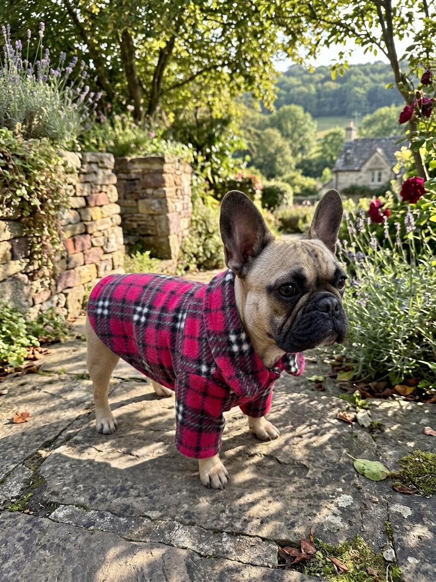 Pink Plaid Dog Coat | Fleece Flannel Shirt Jacket for Small Dogs | Frenchie Pug Chihuahua Winter Coat | Cozy Pet Outerwear