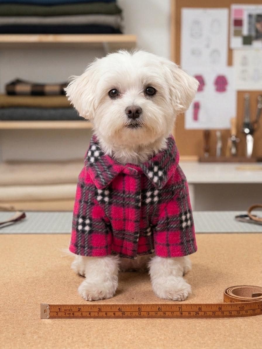 Pink Plaid Dog Coat | Fleece Flannel Shirt Jacket for Small Dogs | Frenchie Pug Chihuahua Winter Coat | Cozy Pet Outerwear