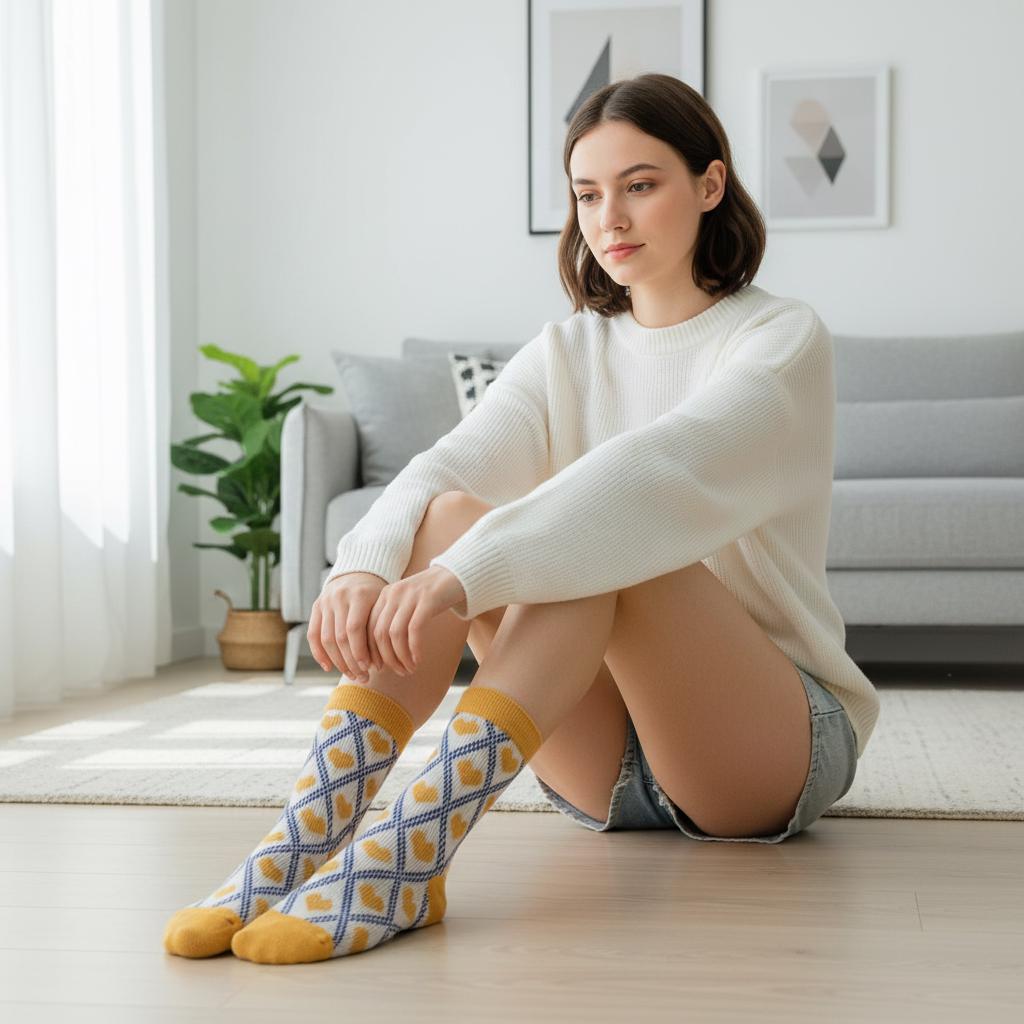 Ladies Seamless Soft Comfort Set of 6 Flower Dog Pattern Crew Socks Premium Quality Gift for Her comes with a gift bag