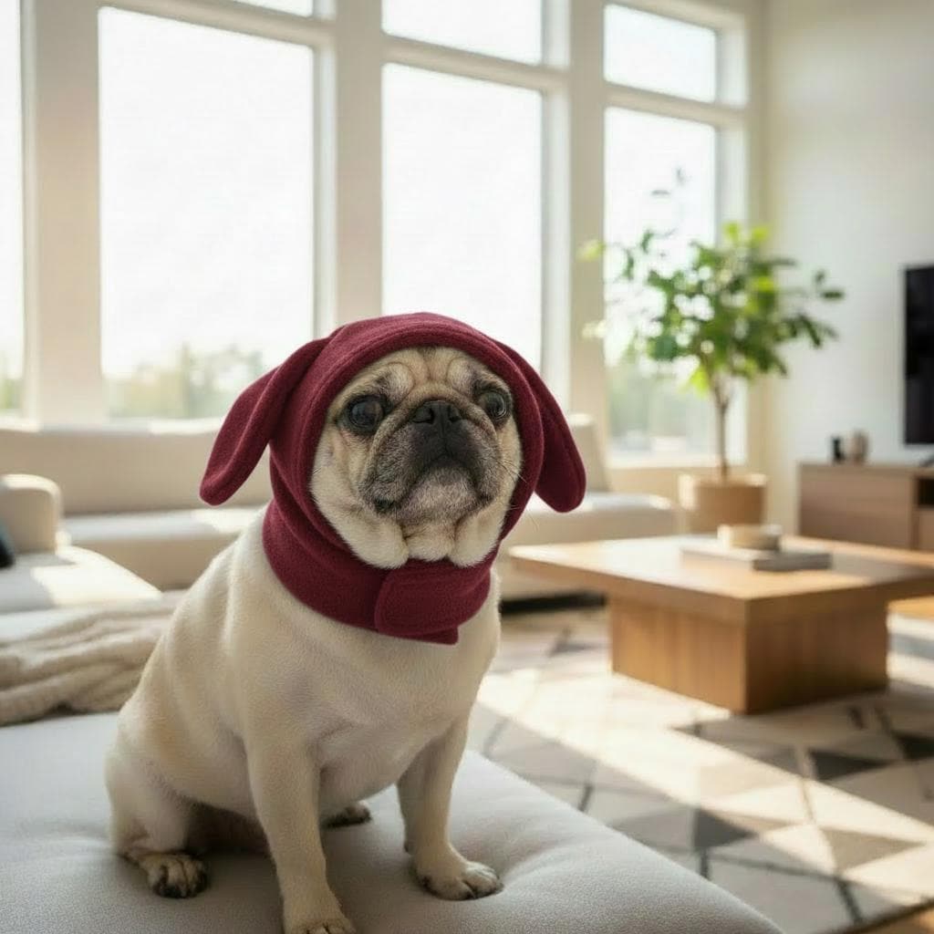 Solid Fleece Dog Snood Hat with Velcro Closure – Cozy Ear-Covering Winter Hood for Small Dogs – Available in 7 Colors