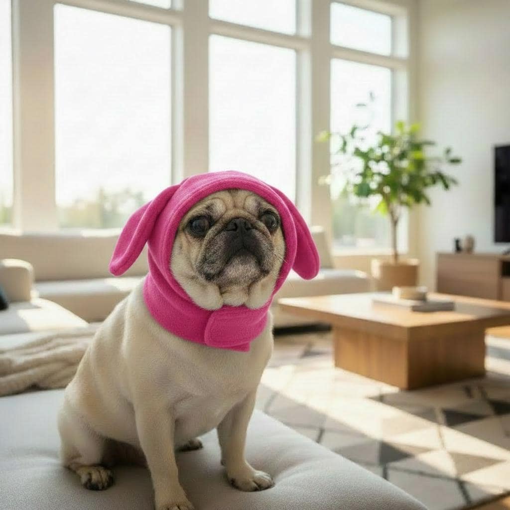 Solid Fleece Dog Snood Hat with Velcro Closure – Cozy Ear-Covering Winter Hood for Small Dogs – Available in 7 Colors