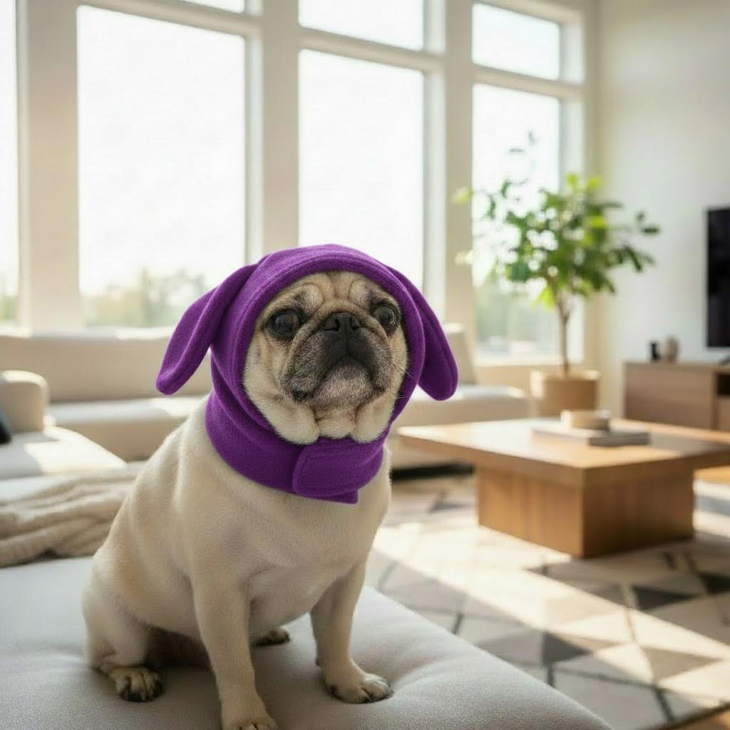 Solid Fleece Dog Snood Hat with Velcro Closure – Cozy Ear-Covering Winter Hood for Small Dogs – Available in 7 Colors