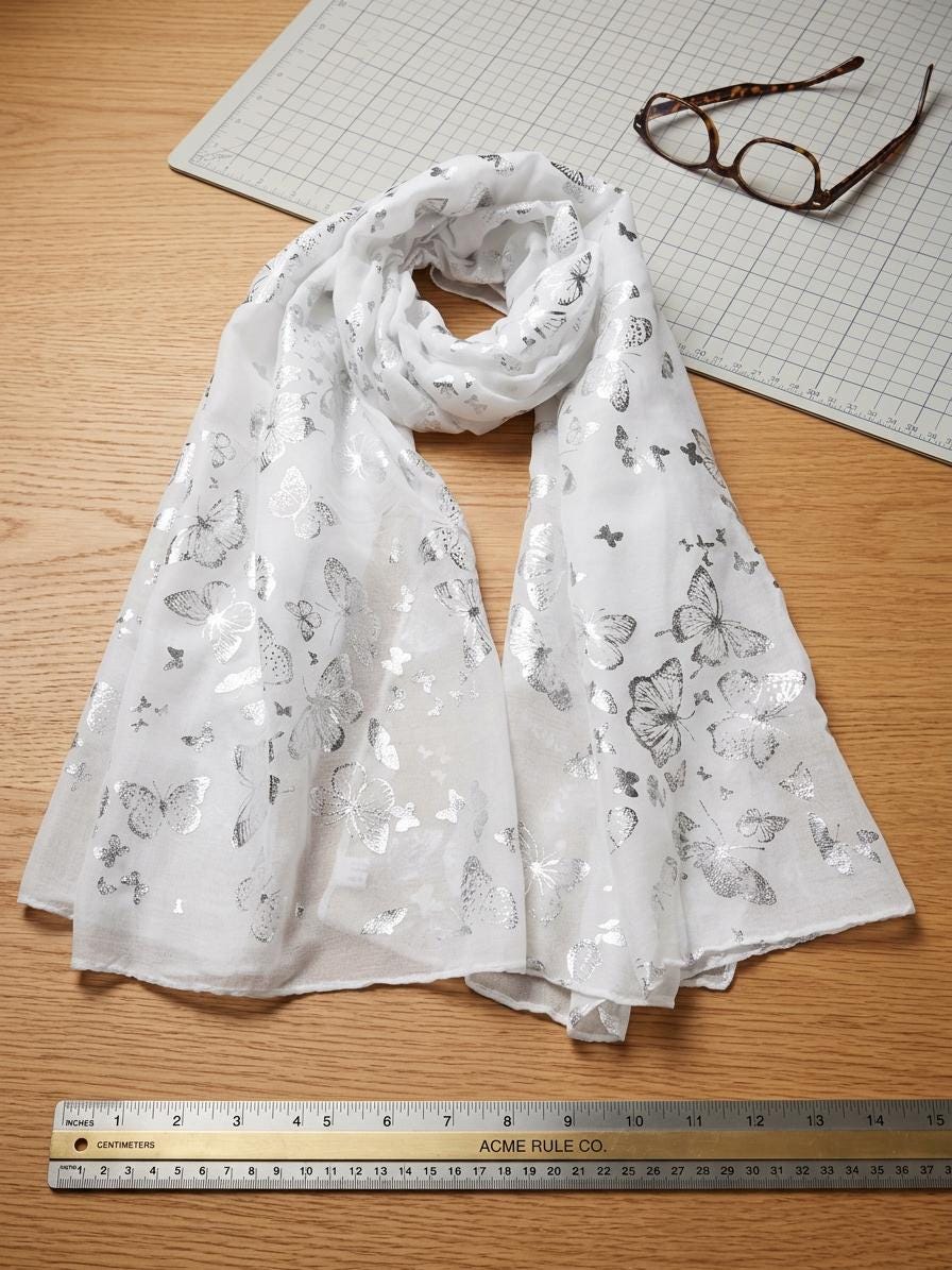 Foil Butterfly Print Ladies Celebrity Style Scarves Scarf Wrap Comes with a gift bag