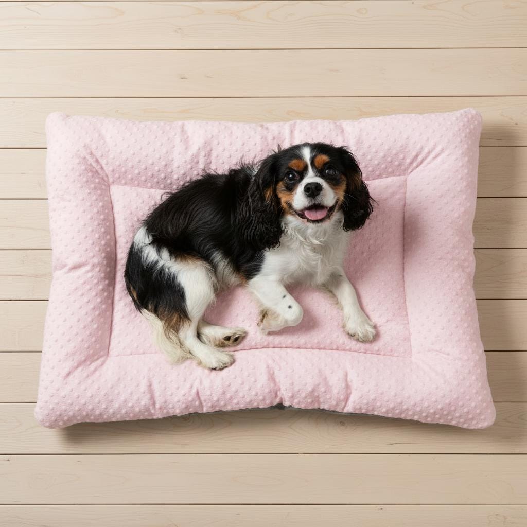 Handmade Double-Sided Pink Dog Bed Cushion | Reversible Soft Plush Pet Mat | 100% Virgin Hollow Fibre Filled Cosy Dog Bed