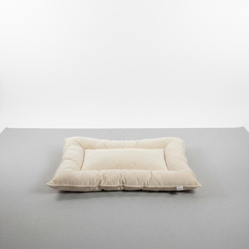 Handmade Reversible Double-Sided Dog Bed Cushion | Ivory Velvet & Ribbed Plush Pet Mat | 100% Virgin Hollow Fibre Filled Cosy Dog Bed
