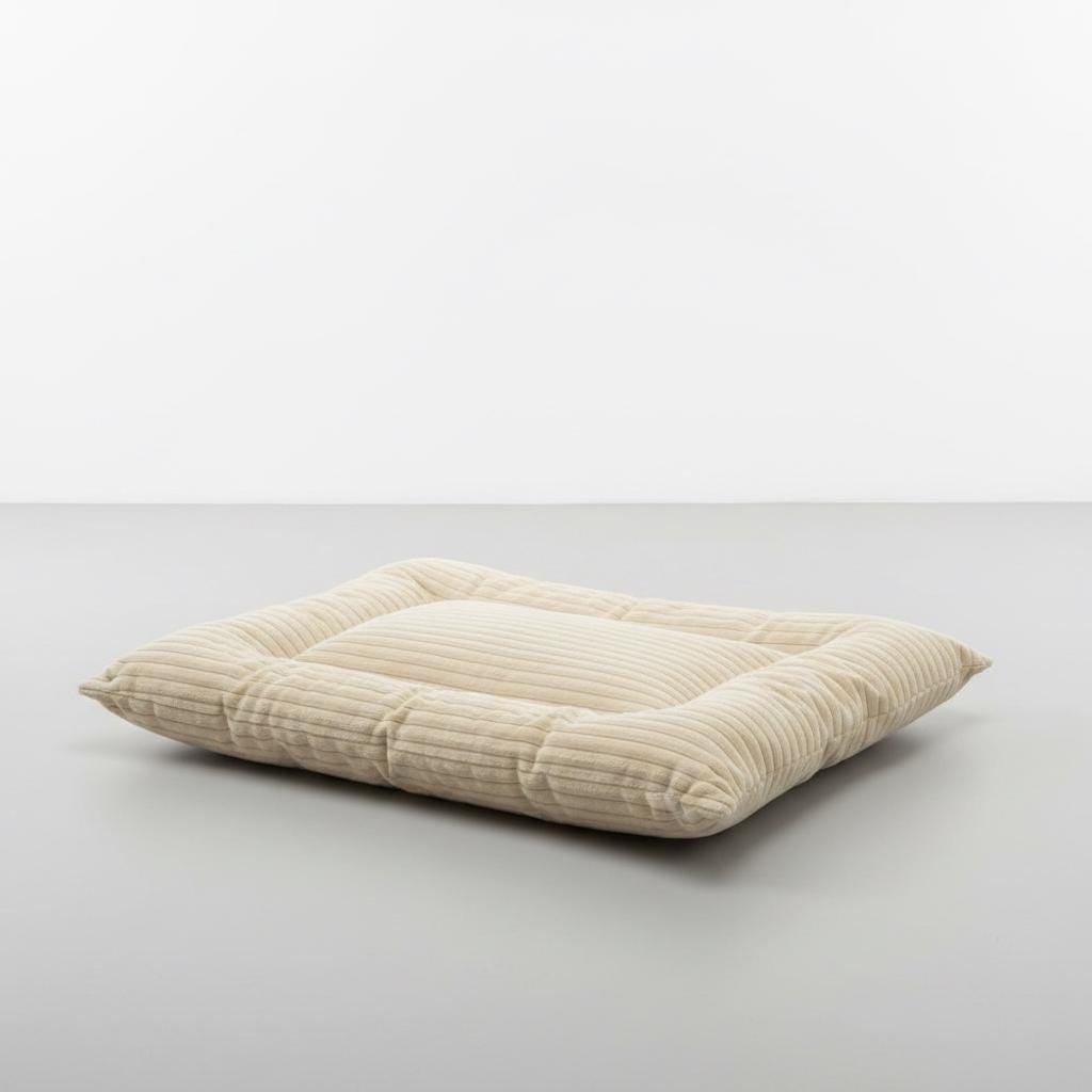 Handmade Reversible Double-Sided Dog Bed Cushion | Ivory Velvet & Ribbed Plush Pet Mat | 100% Virgin Hollow Fibre Filled Cosy Dog Bed