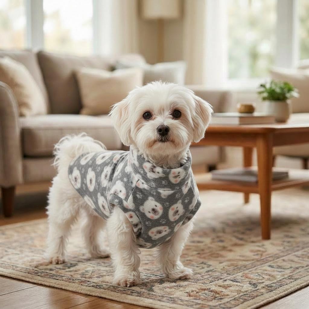 Cozy Fleece Dog Jumper Bear Print Pet Jumper | Warm Winter Dog Sweater